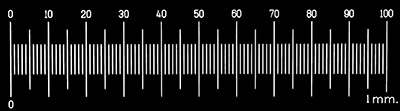 Stage micrometer S78, 1mm horizontal line in 0.01mm divisions, reflected light, black slide/glass disc